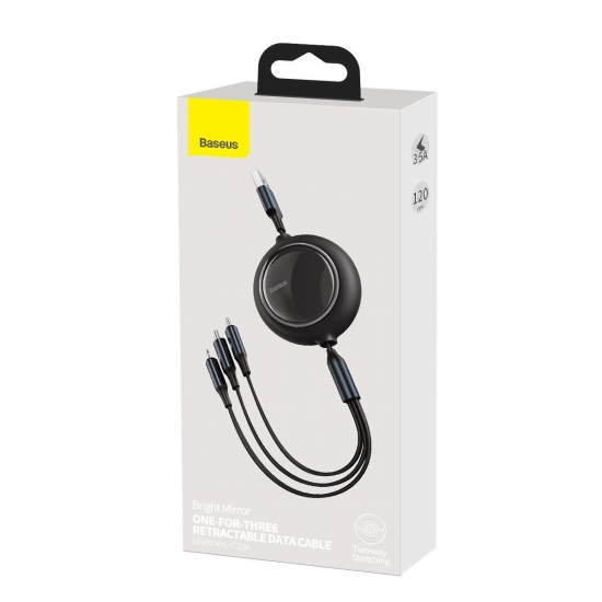Baseus Bright Mirror 3-in-1 Micro-USB/Lighting/USB-C kábel 3.5A 1.2m, fekete CAMLT-MJ01