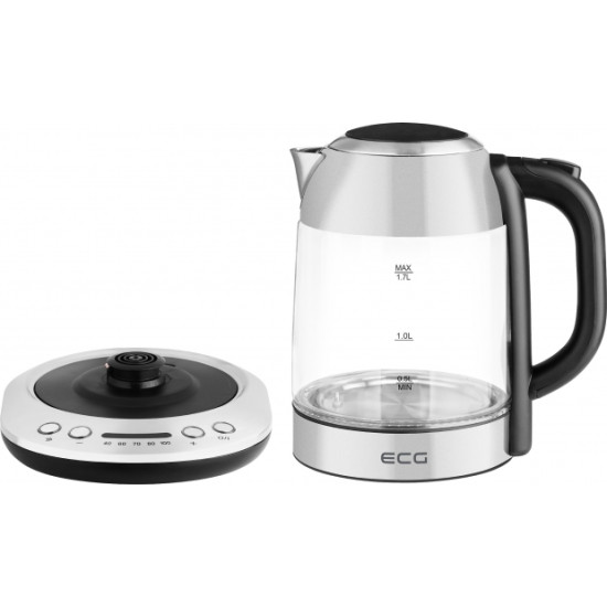 ECG RK1781 1,7l üveg/nemesacél vízforraló 40 ÉS 100 ° C KÖZÖTTI HŐMÉRSÉKLET-SZABÁLYOZÁSSAL különböző típusú teákhoz, meleg italokhoz és bébiételekhez