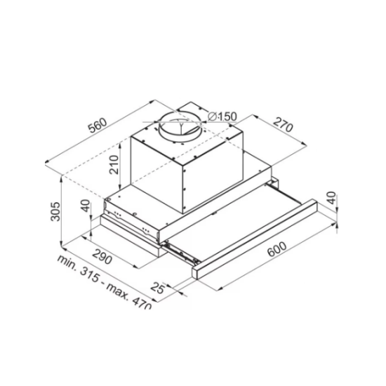 SLX STSZ 60 X beépíthető teleszkópos elszívó inox