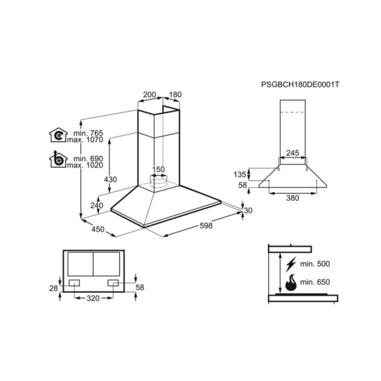 Electrolux LFC316X beépíthető kürtős konyhai elszívó, 59.8x45x69 cm 