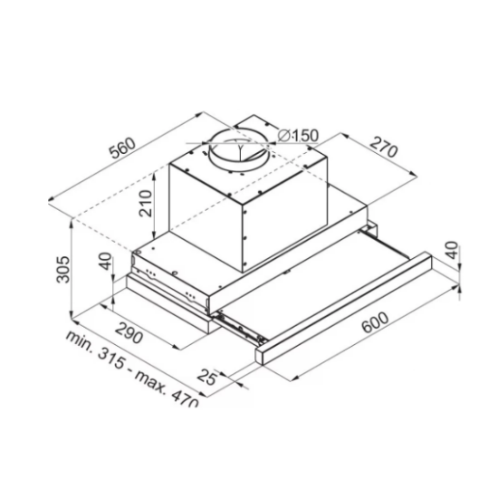 SLX STSZ 60 X beépíthető teleszkópos elszívó inox