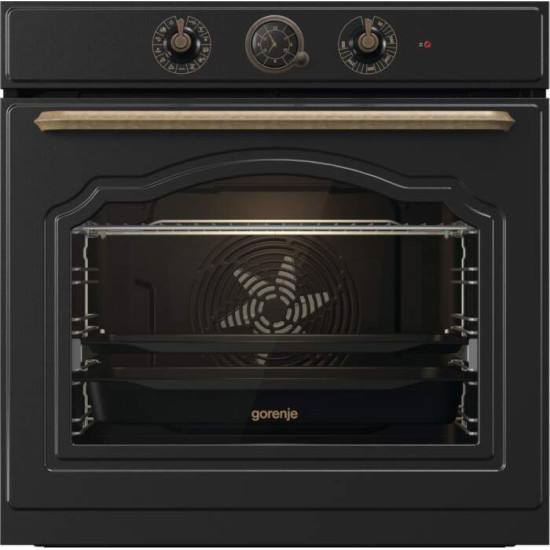 Gorenje BOS67372CLB beépíthető fekete rusztikus sütő ExtraSteam gőzfunkcióval, 59.5x56.4x59.5 cm