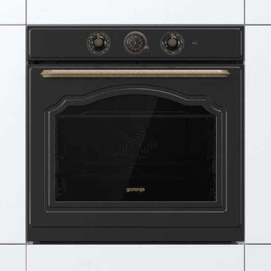 Gorenje BOS67372CLB beépíthető fekete rusztikus sütő ExtraSteam gőzfunkcióval, 59.5x56.4x59.5 cm