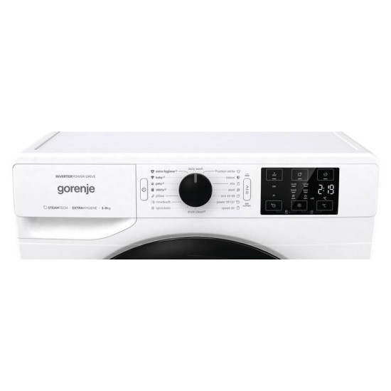 Gorenje WNEI84BS elöltöltős mosógép inverter motor, gőz program, 8kg ruhatöltet, 60x54.5x85 cm 