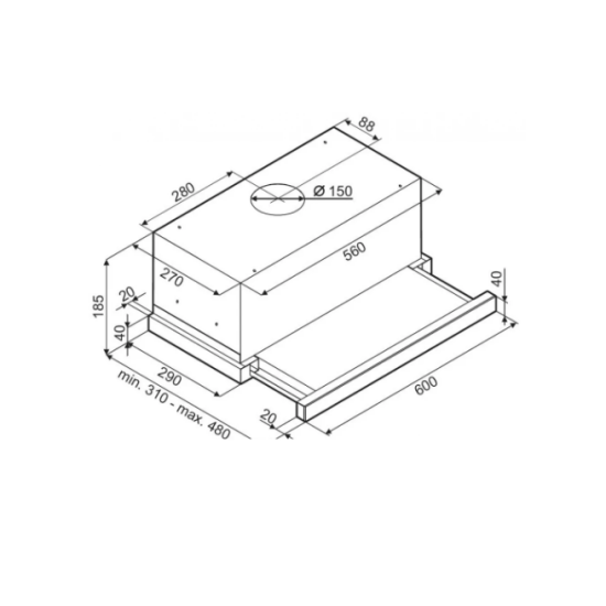 SLX ST 60 X beépíthető teleszkópos elszívó