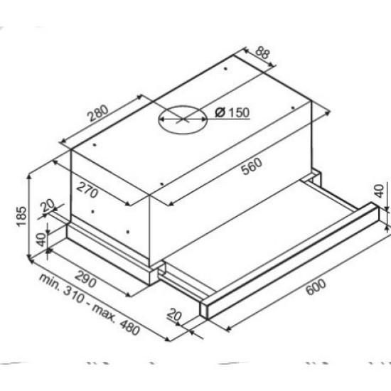 SLX ST 60 B fekete beépíthető teleszkópos elszívó