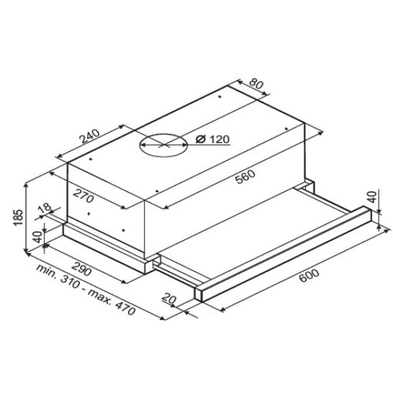 SLX ST 60 X/2 beépíthető teleszkópos elszívó