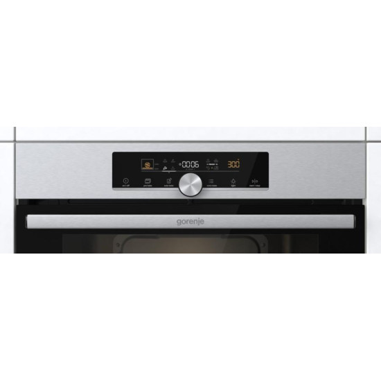 Gorenje BOS6747A01X beépíthető inox sütő ExtraSteam gőzfunkció 2 sütősín, 77L, 59.5x56.4x59.5 cm