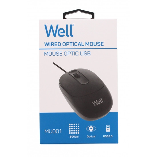 Well MOUSE-USB-MU001BK-WL, Vezetékes Optikai egér