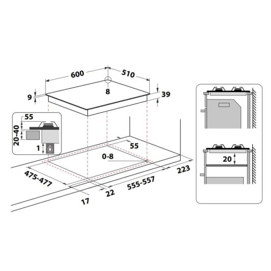 Whirlpool GMT 6422 AN beépíthető gázfőzőlap, 59x51x3.3 cm, antracit szín