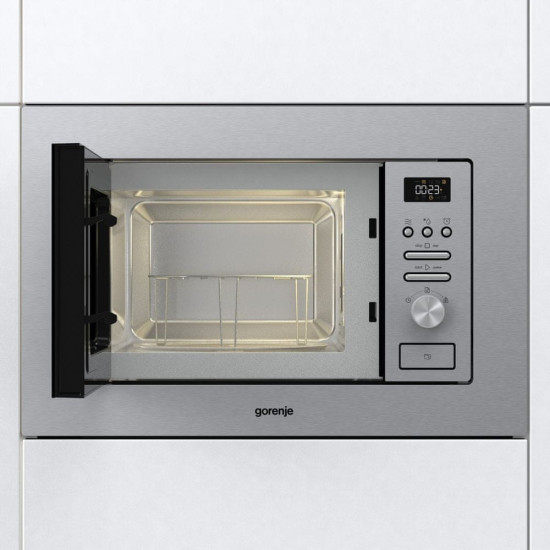 Gorenje BM201AG1X beépíthető mikrosütő, 800W, 20L, 59.5x32.5x38.8 cm, inox