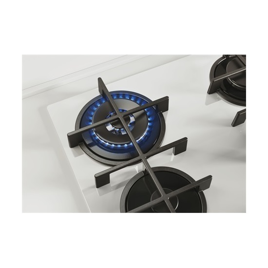 Candy CVG6BR4WPW beépíthető gázfőzőlap üveg lappal fehér szín, edzett üveg 4 zóna, öntöttvas rács