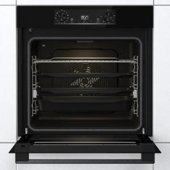 Gorenje BPS6737E14BG beépíthető pirolitikus öntisztító fekete sütő 77L, ExtraSteam gőzfunkcióval, 59.5x56.4x59.5 cm, fekete