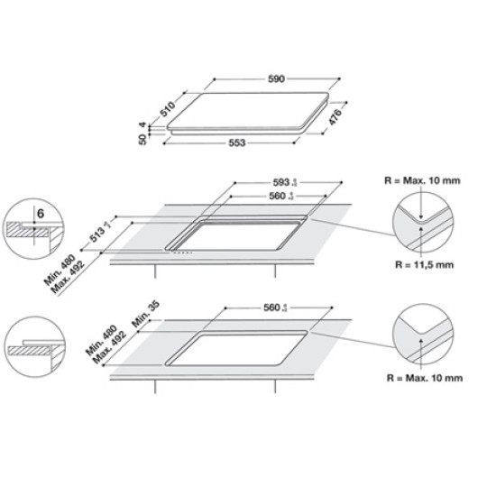 Whirlpool WS Q7360 NE beépíthető indukciós kerámia főzőlap, 59x51x5.4 cm, fekete szín