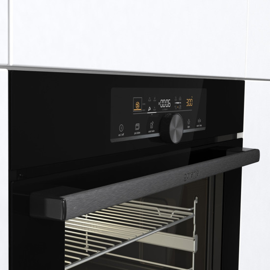 Gorenje BOS6747A01BG beépíthető fekete sütő ExtraSteam gőzfunkció 2 sütősín, 59.5x56.4x59.5 cm