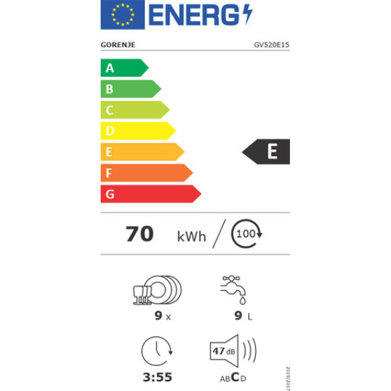 Gorenje GV520E15 teljesen beépíthető mosogatógép, 9 teríték, 44.8x55x81.5 cm, fekete szín 