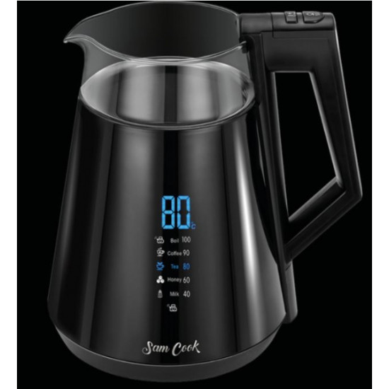 Sam Cook PSC111B vezeték nélküli üveg vízforraló hőmérséklet-szabályozással 40 °C, 60 °C, 80 °C, 90 °C, 100 °C