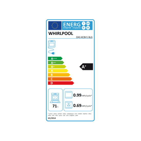 Whirlpool OASKC8V1BLG beépíthető sütő, fekete