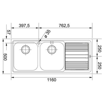 Franke LLX 621 mosogatótálca 116x50cm, inox