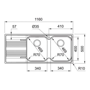 Franke SRX 621 mosogatótálca inox, 116x50cm