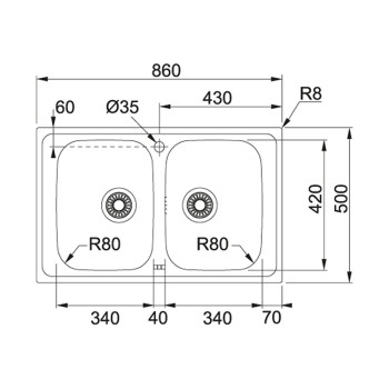 Franke SKX 620 mosogatótálca 86x50cm, inox