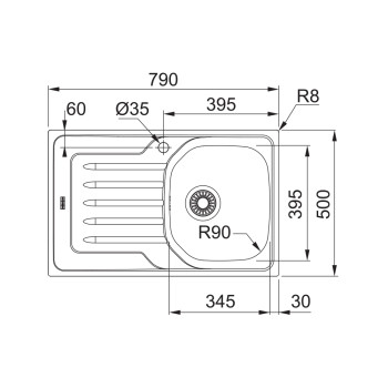 Franke OLX 611-79 mosogatótálca,inox, 79x50cm, jobbos
