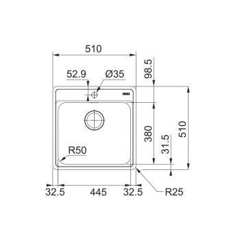 Franke BCX 610-51 mosogatótálca, 51x51cm, inox
