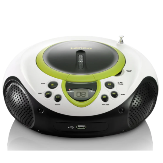 Lenco SCD-38 USB hordozható FM rádió CD és USB lejátszóval zöld/fehér 