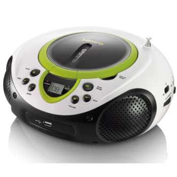 Lenco SCD-38 USB hordozható FM rádió CD és USB lejátszóval zöld/fehér 