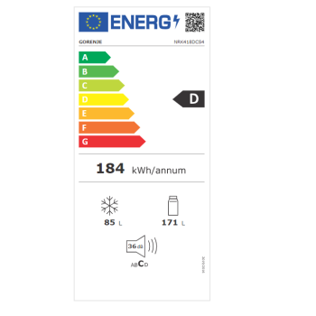 Gorenje NRK418DCS4 alulfagyasztós kombinált hűtőszekrény, No Frost Plus,171/85L, inverter kompresszor, inox 