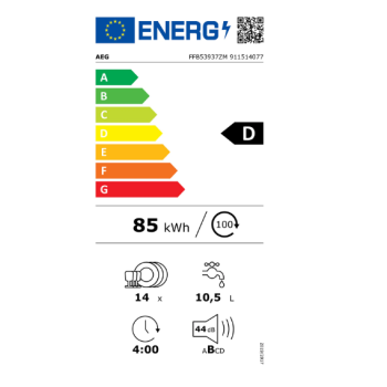 AEG FFB53937ZM mosogatógép 14 teríték, inverter motor, AirDry, inox,  59.8x62.2x85 cm 