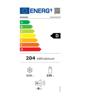 Samsung RB34A7B5DS9/EF No Frost alulfagyasztós kombinált hűtőszekrény, 230/114L, Digitális Inverter Kompresszor, 59.5x65.8x185.3 cm, kifinomult inox