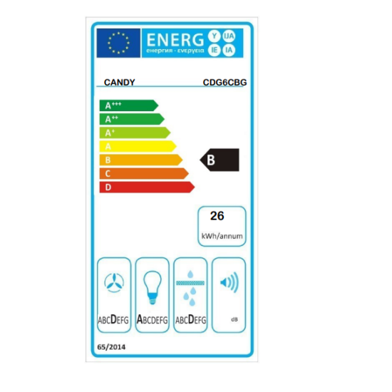 Candy CDG6CBG beépíthető falra szerelhető döntött kürtös konyhai elszívó,60cm széles,fekete,LED világítás