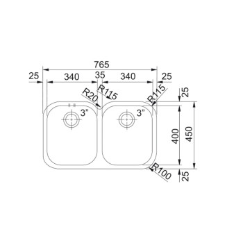 Franke AMX 120 munkalap alá építhető mosogatótálca,inox,76,5x45cm