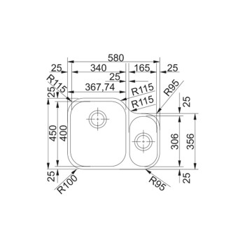 Franke AMX 160 munkalap alá építhető mosogatótálca, inox, 58x45cm