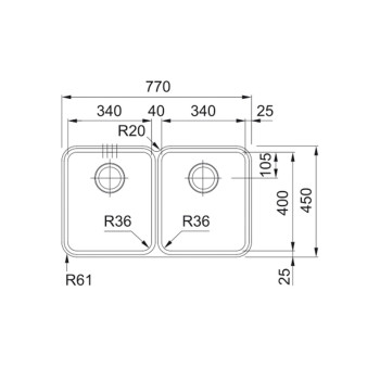 Franke ANX 120 munkalap alá építhető, mosogatótálca, inox, 77x45cm