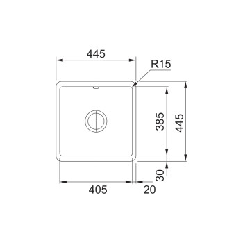 Franke KBK 110-40 Kubus,Fraceram kerámia munkalap alá építhető magnólia színű mosogatótálca,44.5x44.5cm,126.0335.875