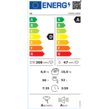 LG F4DR510S0W mosó-szárítógép 10/6kg, Inverter motor, 60x56.5x85 cm 