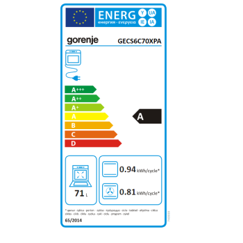 Gorenje GECS6C70XPA kerámialapos elektromos tűzhely, 71L, 60x60x85 cm