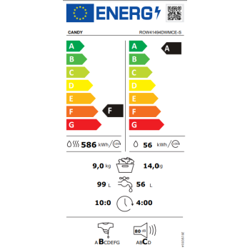Candy ROW4966DWMCE/1-S mosó-szárítógép, 9/6kg, inverter motor, 60x60x85 cm 