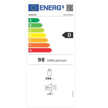 Gorenje R619DABK6 egyajtós hűtőszekrény fekete 398L, 59.5x66.3x185 cm 