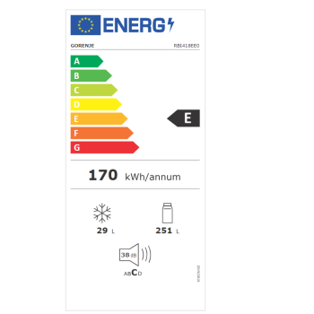 Gorenje RBI418EE0 beépíthető egyajtós hűtőszekrény fagyasztóval 251/29L