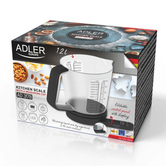Adler AD3178 digitális konyhai mérleg mérőpohárral fekete 