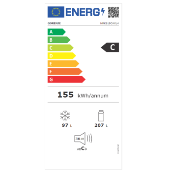 Gorenje NRK619CAXL4 No Frost Plus alulfagyasztós kombinált hűtőszekrény 207/97L, 59.5x59x186 cm, inox