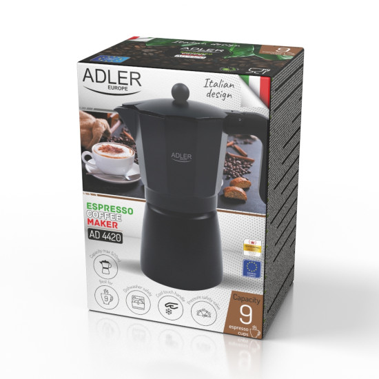 Adler AD4420 kotyogós kávéfőző, 9 személyes,fekete