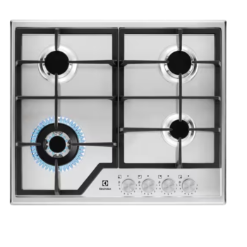 Electrolux KGS64362SX beépíthető gáz főzőlap, inox, kétkörös wok égőfej, 2 fekete öntöttvas tartórács