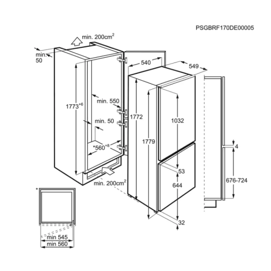 Electrolux ENT8TE18S beépíthető kombinált alulfagyasztós hűtőszekrény 178cm 