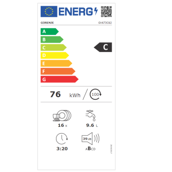 Gorenje GV673B60 teljesen beépíthető mosogatógép, 16 teríték, inverter motor, WIFI, automatikus ajtónyitás funkció 