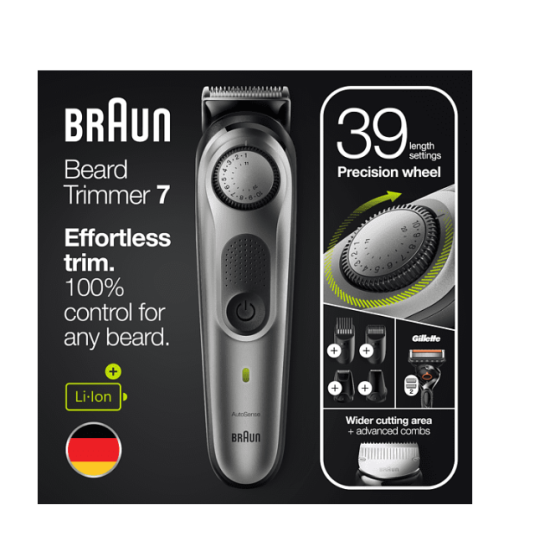 Braun BT7320 szakállvágó precíziós gombbal, 4 tartozékkal és egy Gillette Fusion5 ProGlide borotvával