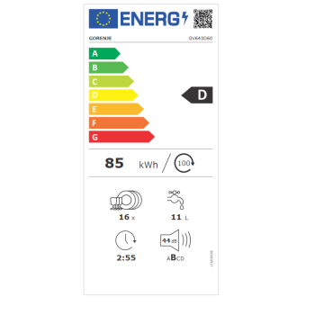 Gorenje GV643D60 teljesen beépíthető mosogatógép, 16 terítékes, 60cm, 3 kosár, automatikus ajtónyitás funkció 